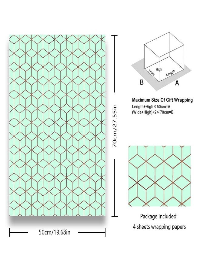 ورق تغليف هدايا فاخر وأنيق بتصميم هندسي بلون أزرق فاتح مع رقائق ذهبية على شكل معينات مجردة، مثالي لحفلات الزفاف وأعياد الميلاد وحفلات توديع العزوبية والتهاني وعيد الميلاد والعطلات - مطوي بشكل مسطح 28 × 20 - Image 2